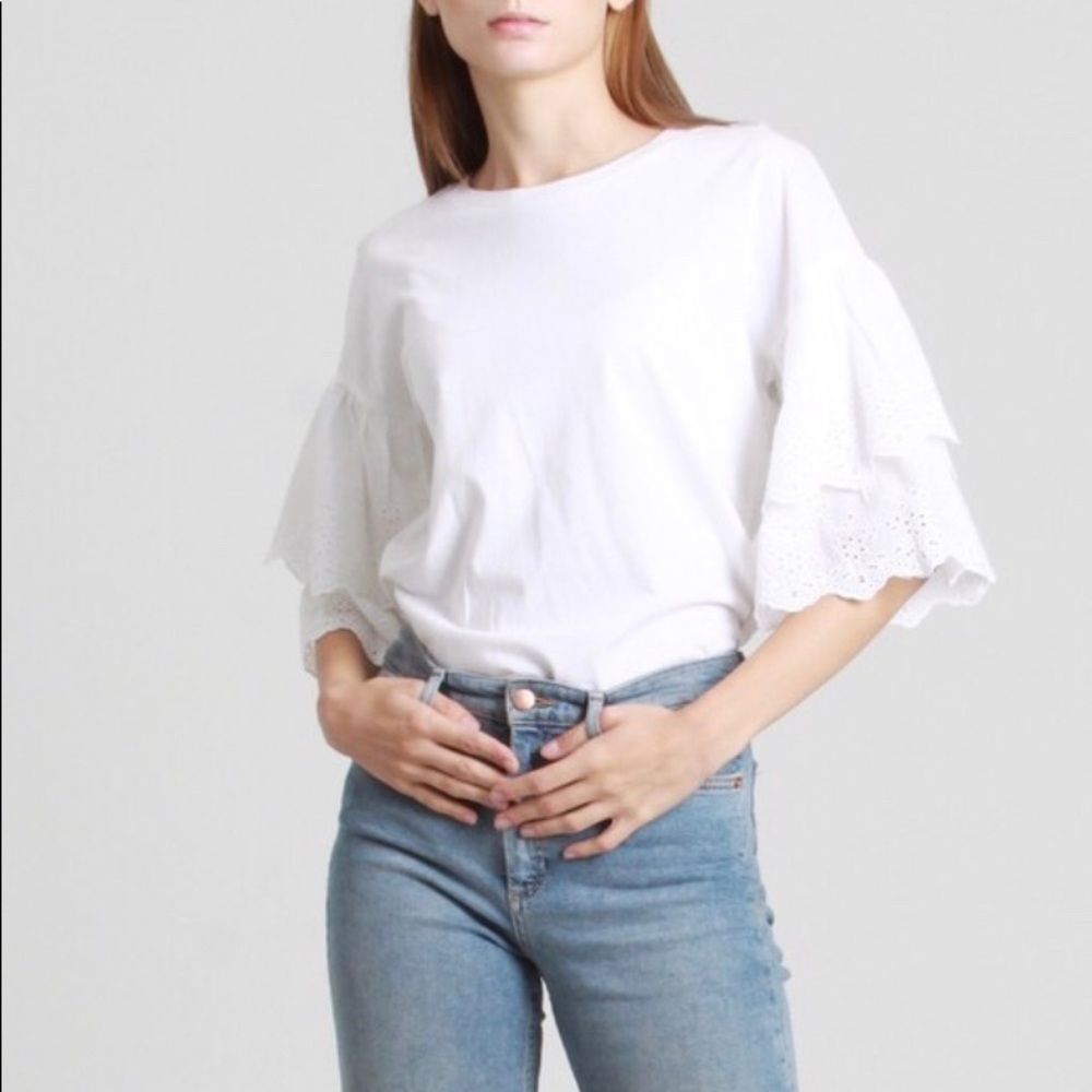 🌟 New Tee Shirt Beautiful Eyelet Ruffle Sleeves - Picture 4 of 8